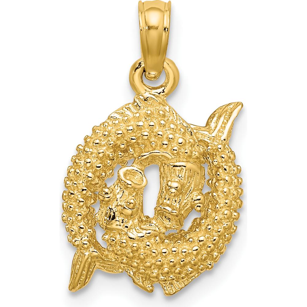 14K Yellow Gold 3D Pisces Zodiac Charm Pendant with Textured Finish by Oro Pregiato