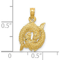 14K Yellow Gold 3D Pisces Zodiac Charm Pendant with Textured Finish by Oro Pregiato