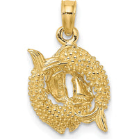 14K Yellow Gold 3D Pisces Zodiac Charm Pendant with Textured Finish by Oro Pregiato