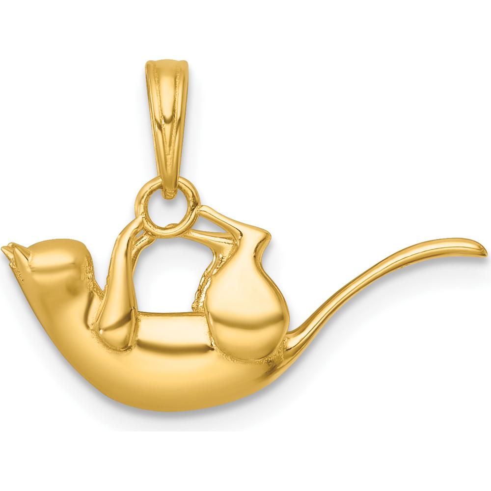 14K Yellow Gold 3D Playful Cat Charm Pendant - Polished Finish. by Oro Pregiato