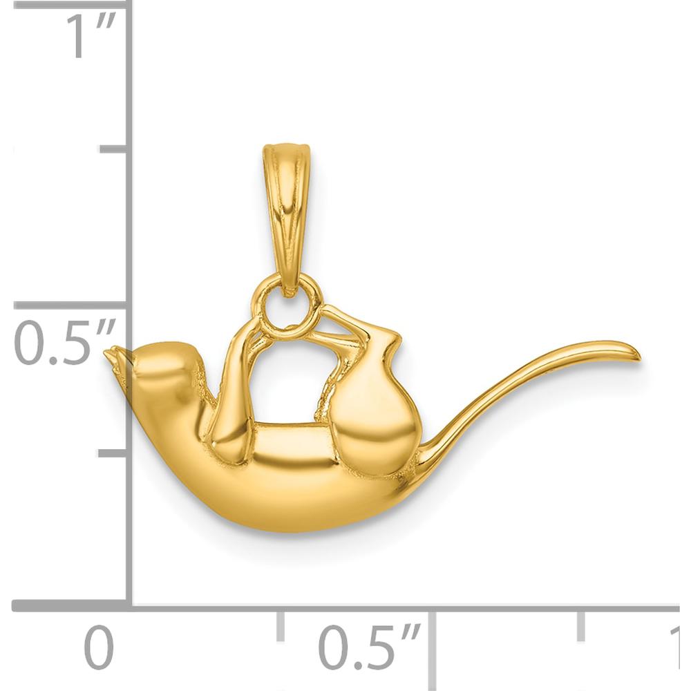14K Yellow Gold 3D Playful Cat Charm Pendant - Polished Finish. by Oro Pregiato
