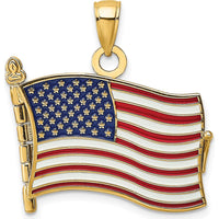 14K Yellow Gold 3D Pledge of Allegiance US Flag Charm with Enamel Accents - Patriotic Pendant by Oro Pregiato