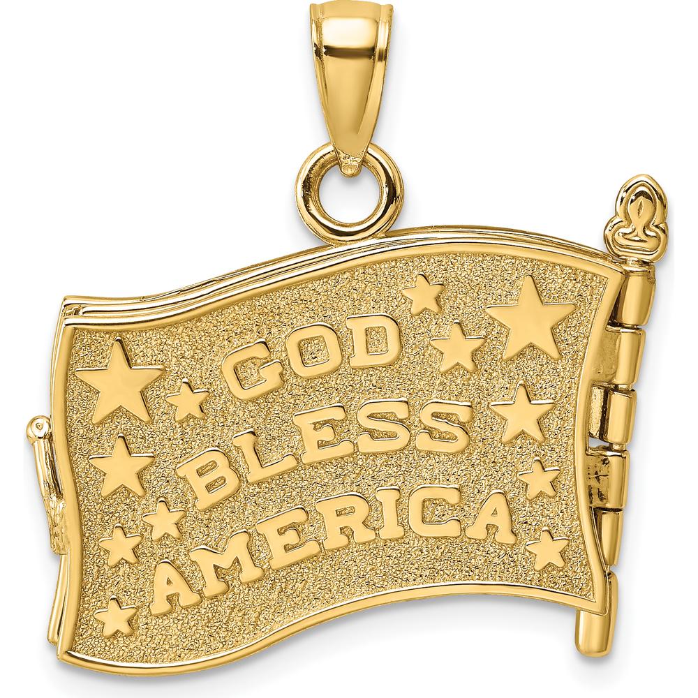 14K Yellow Gold 3D Pledge of Allegiance US Flag Charm with Enamel Accents - Patriotic Pendant by Oro Pregiato