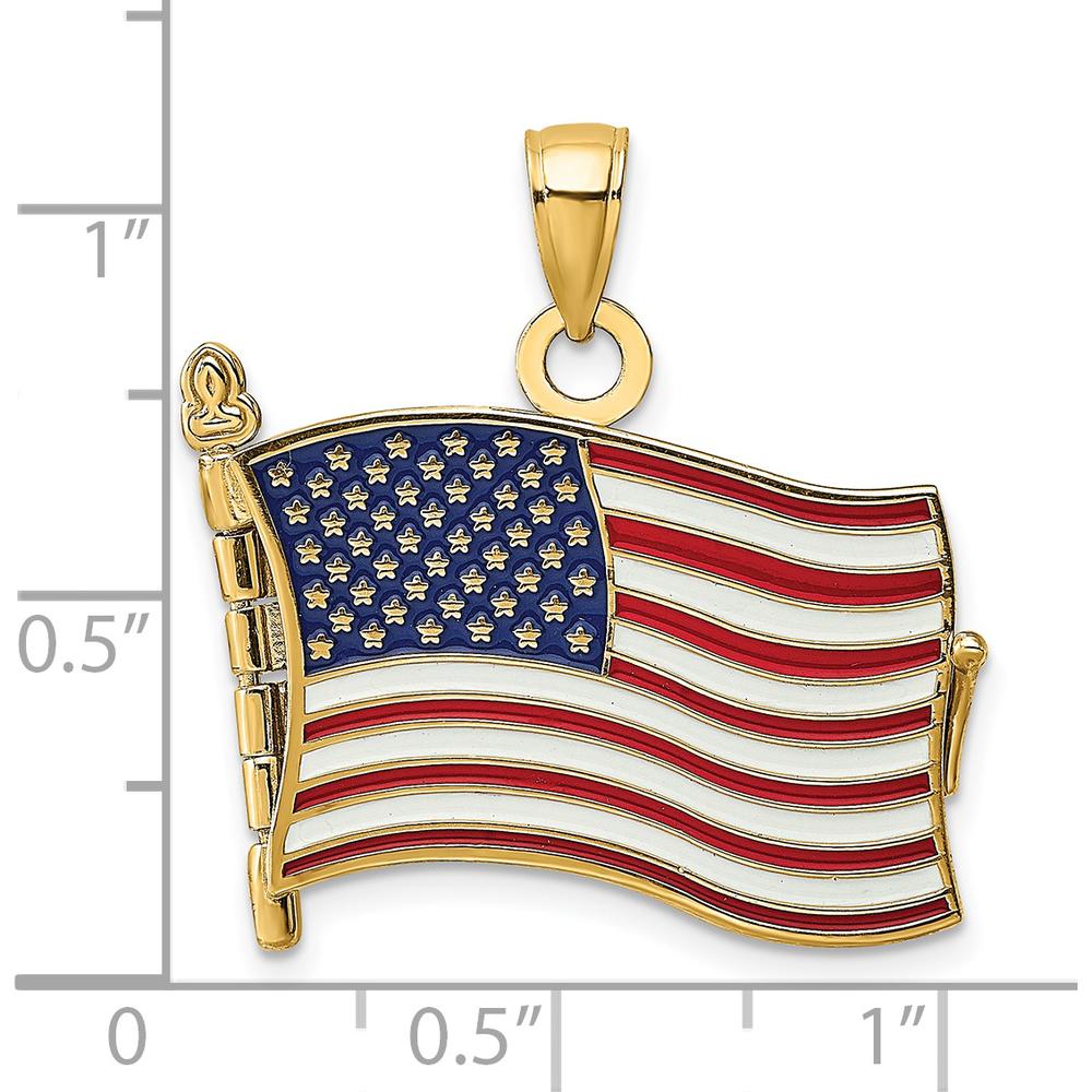 14K Yellow Gold 3D Pledge of Allegiance US Flag Charm with Enamel Accents - Patriotic Pendant by Oro Pregiato