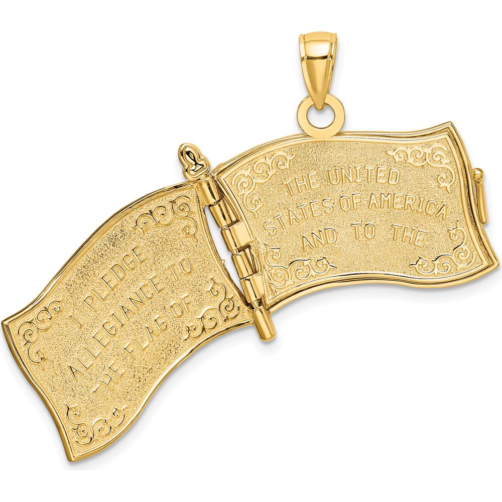 14K Yellow Gold 3D Pledge of Allegiance US Flag Charm with Enamel Accents - Patriotic Pendant by Oro Pregiato