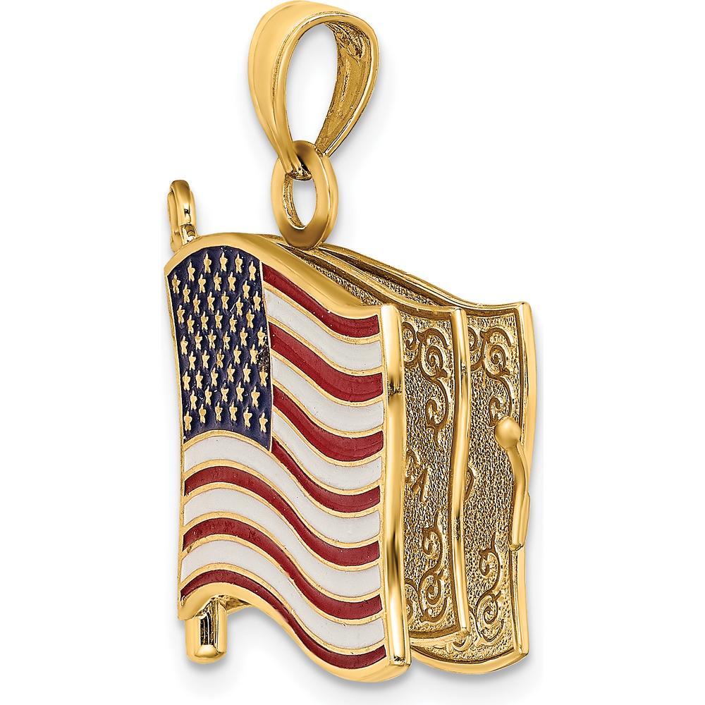 14K Yellow Gold 3D Pledge of Allegiance US Flag Charm with Enamel Accents - Patriotic Pendant by Oro Pregiato
