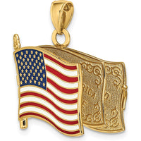 14K Yellow Gold 3D Pledge of Allegiance US Flag Charm with Enamel Accents - Patriotic Pendant by Oro Pregiato