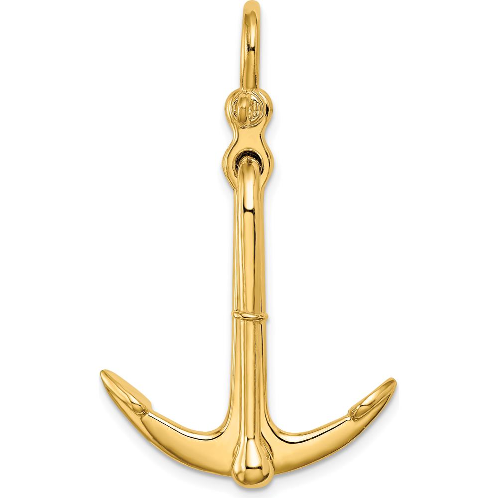 14K Yellow Gold 3D Polished Anchor Pendant with Moveable Two-Piece Design by Oro Pregiato