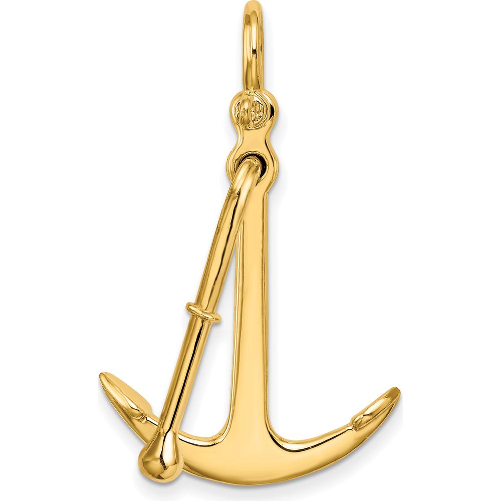 14K Yellow Gold 3D Polished Anchor Pendant with Moveable Two-Piece Design by Oro Pregiato