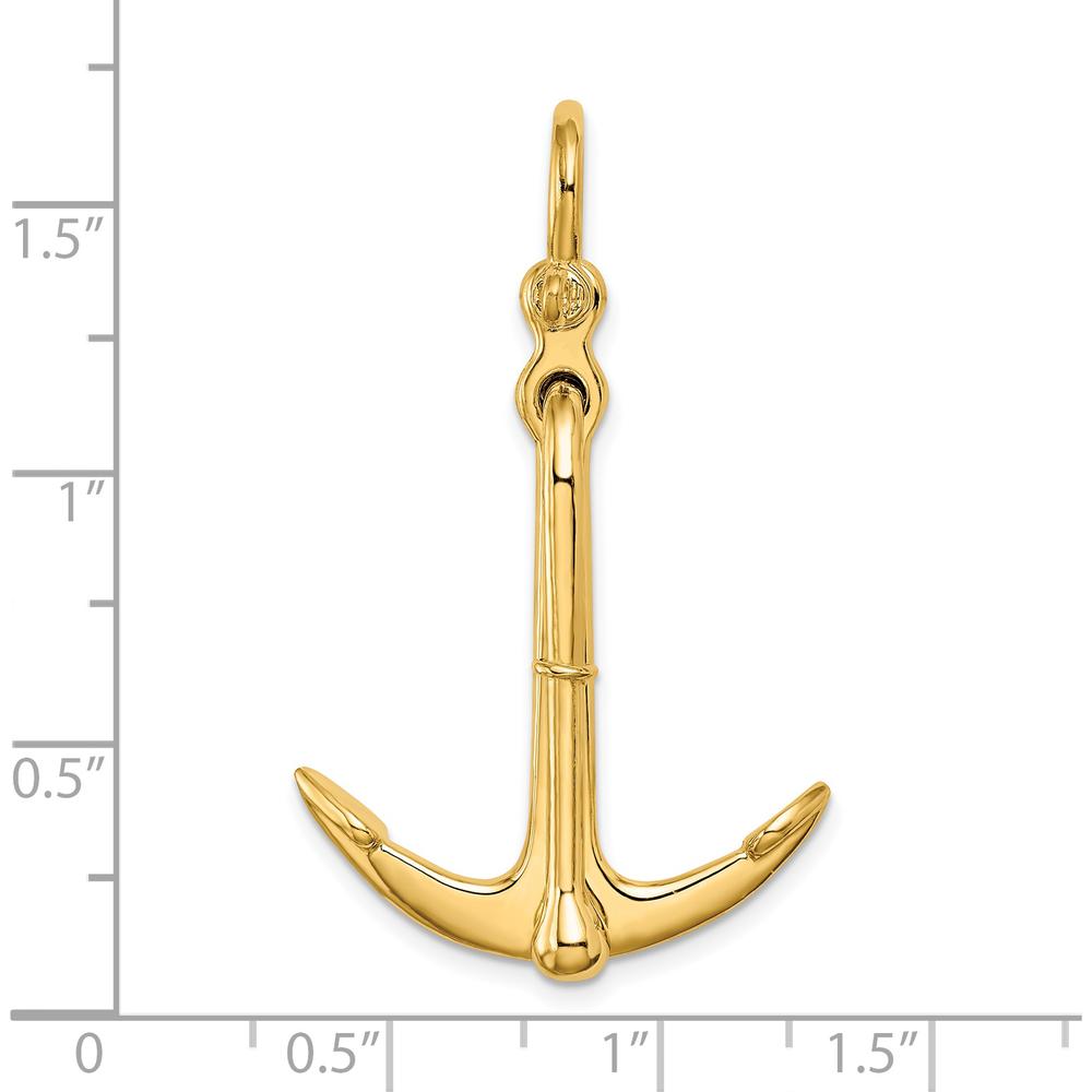 14K Yellow Gold 3D Polished Anchor Pendant with Moveable Two-Piece Design by Oro Pregiato