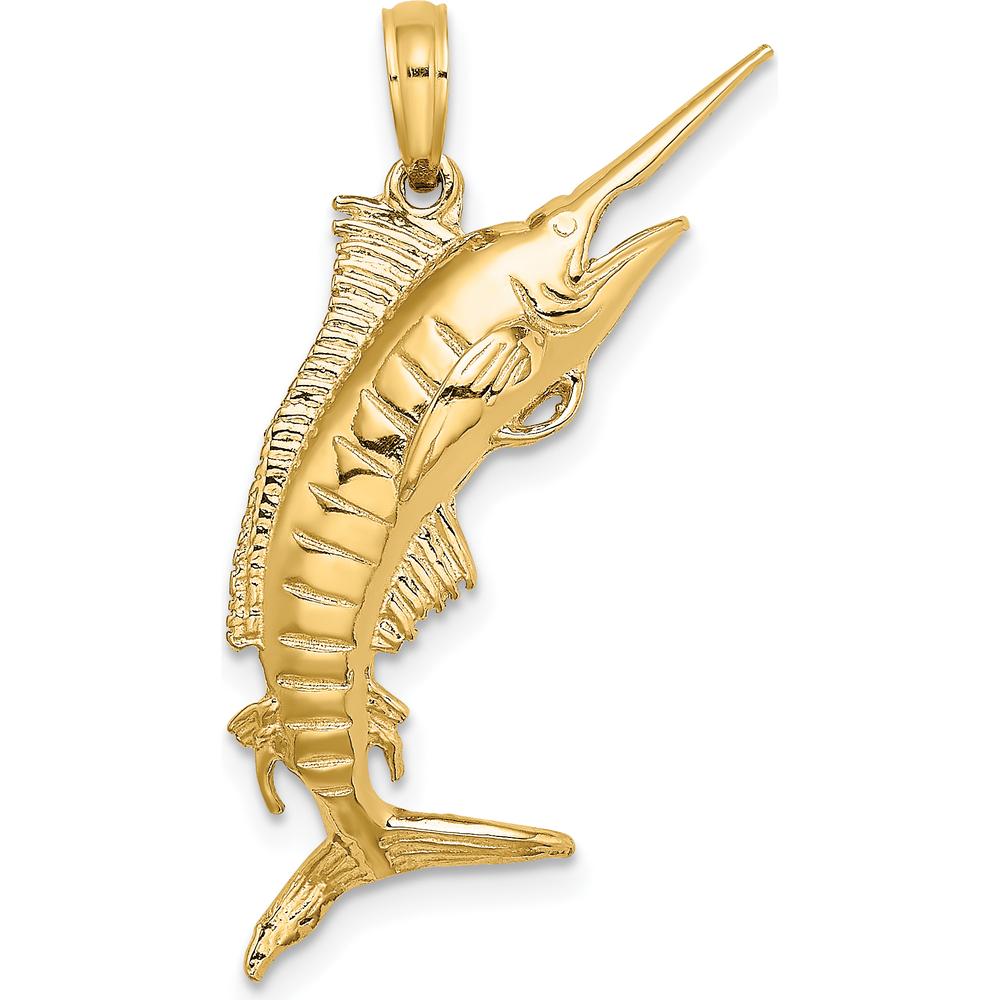 14K Yellow Gold 3D Polished Blue Marlin Fish Charm - Ocean Inspired Pendant by Oro Pregiato