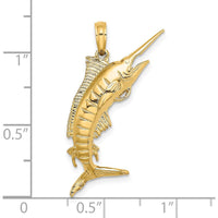 14K Yellow Gold 3D Polished Blue Marlin Fish Charm - Ocean Inspired Pendant by Oro Pregiato