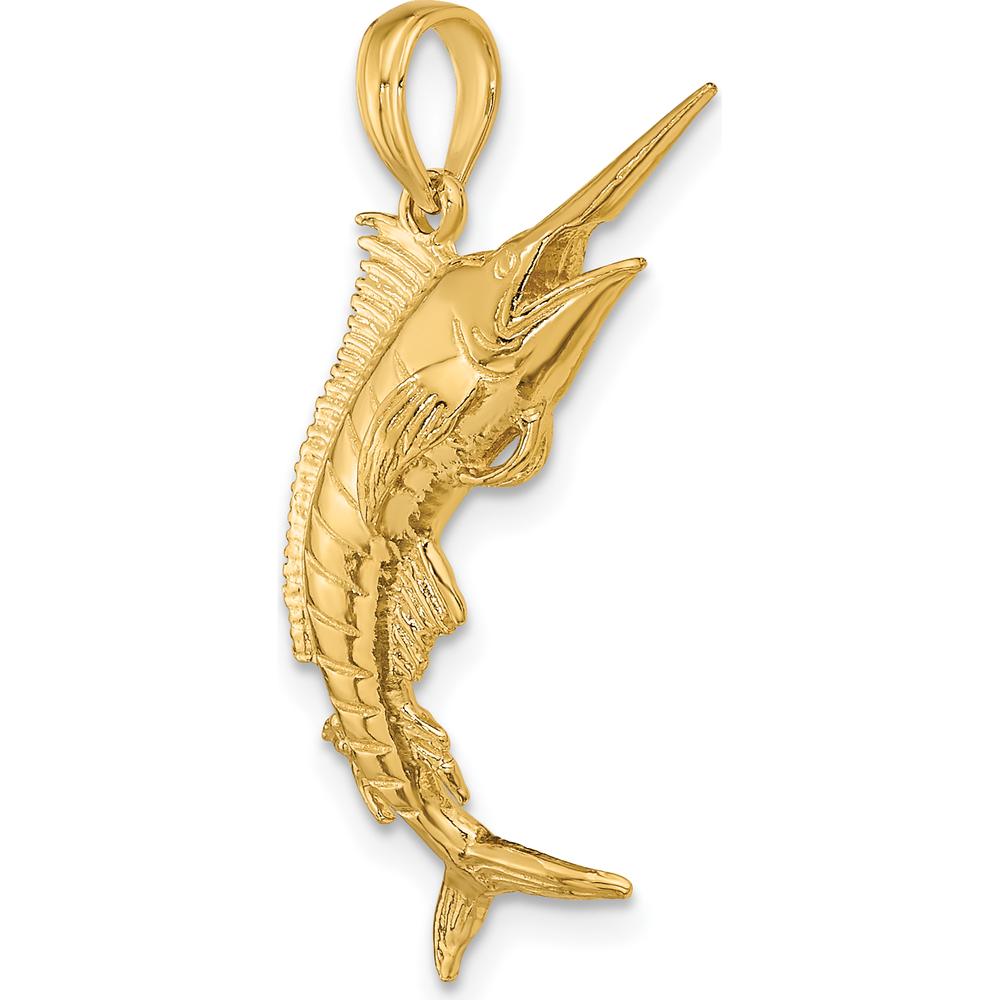 14K Yellow Gold 3D Polished Blue Marlin Fish Charm - Ocean Inspired Pendant by Oro Pregiato