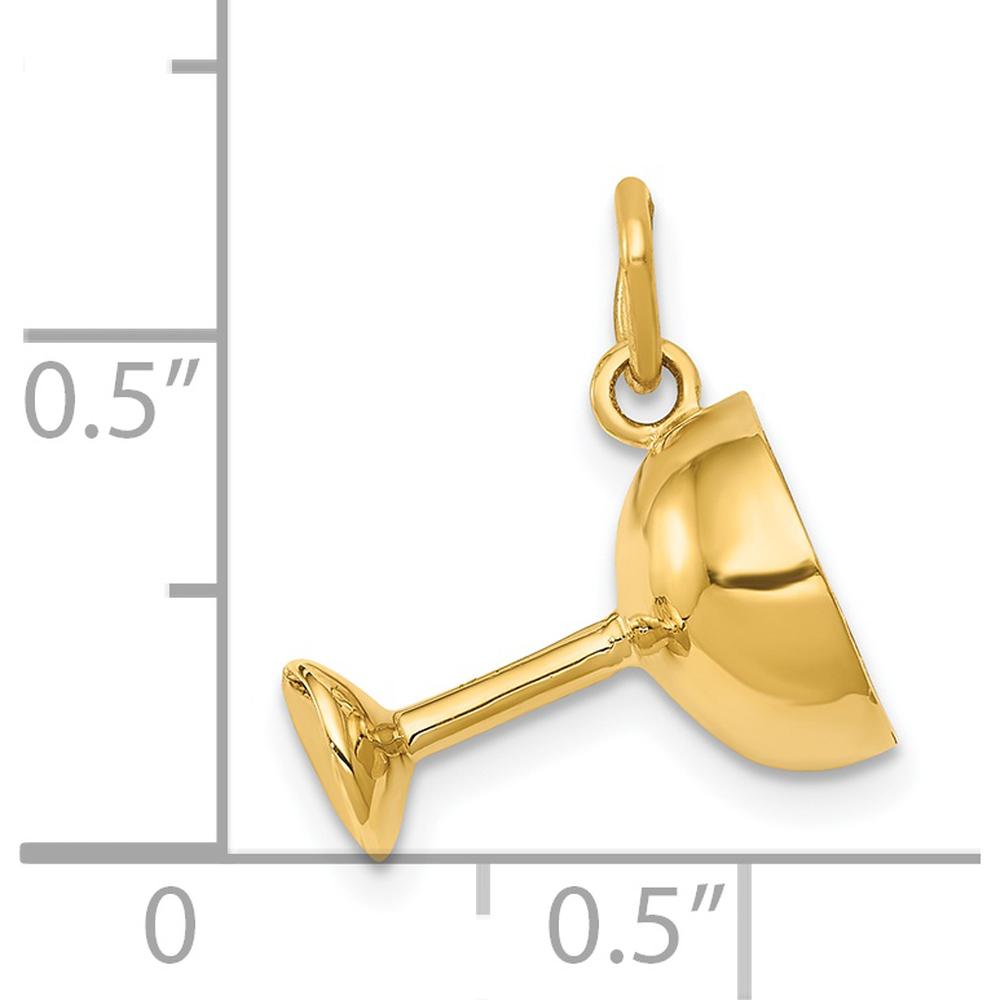 14K Yellow Gold 3D Polished Champagne Glass Charm by Oro Pregiato