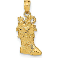 14K Yellow Gold 3D Polished Christmas Stocking Charm by Oro Pregiato