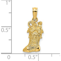 14K Yellow Gold 3D Polished Christmas Stocking Charm by Oro Pregiato