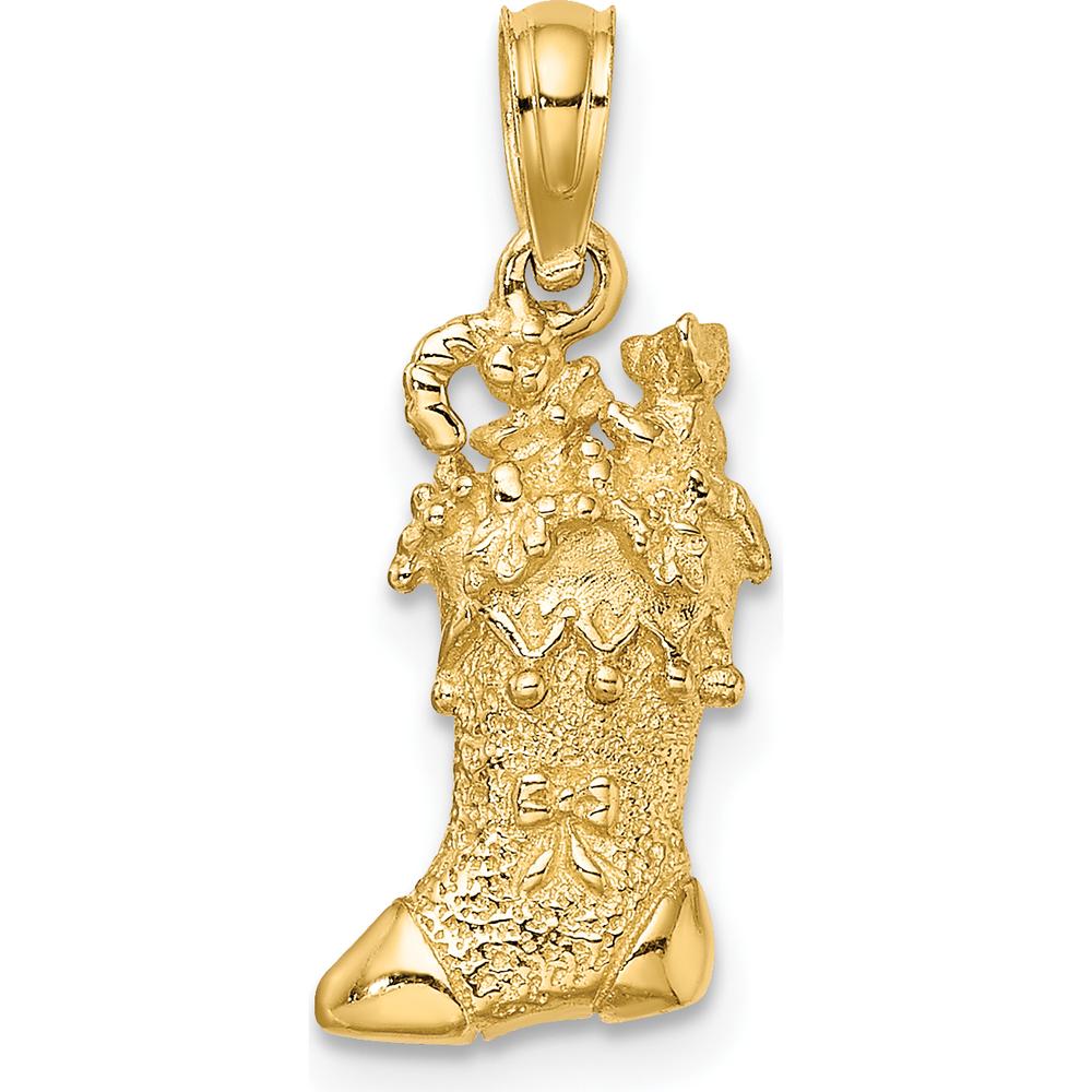 14K Yellow Gold 3D Polished Christmas Stocking Charm by Oro Pregiato