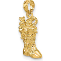 14K Yellow Gold 3D Polished Christmas Stocking Charm by Oro Pregiato