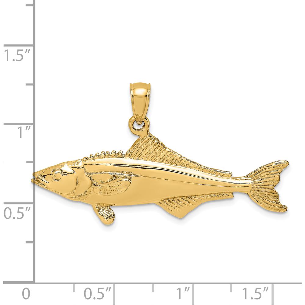 14K Yellow Gold 3D Polished Cobia Fish Pendant by Oro Pregiato