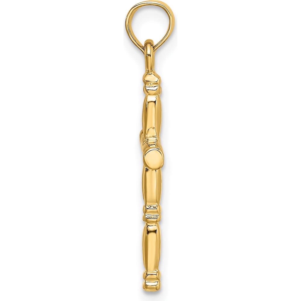 14K Yellow Gold 3D Polished Cross Charm Pendant - 25.16mm Length by Oro Pregiato