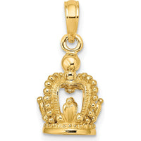 14K Yellow Gold 3D Polished Crown Charm with Beaded Texture by Oro Pregiato