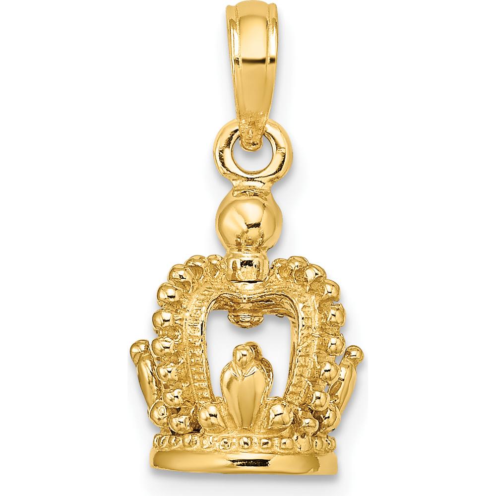 14K Yellow Gold 3D Polished Crown Charm with Beaded Texture by Oro Pregiato