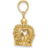 14K Yellow Gold 3D Polished Crown Charm with Beaded Texture by Oro Pregiato