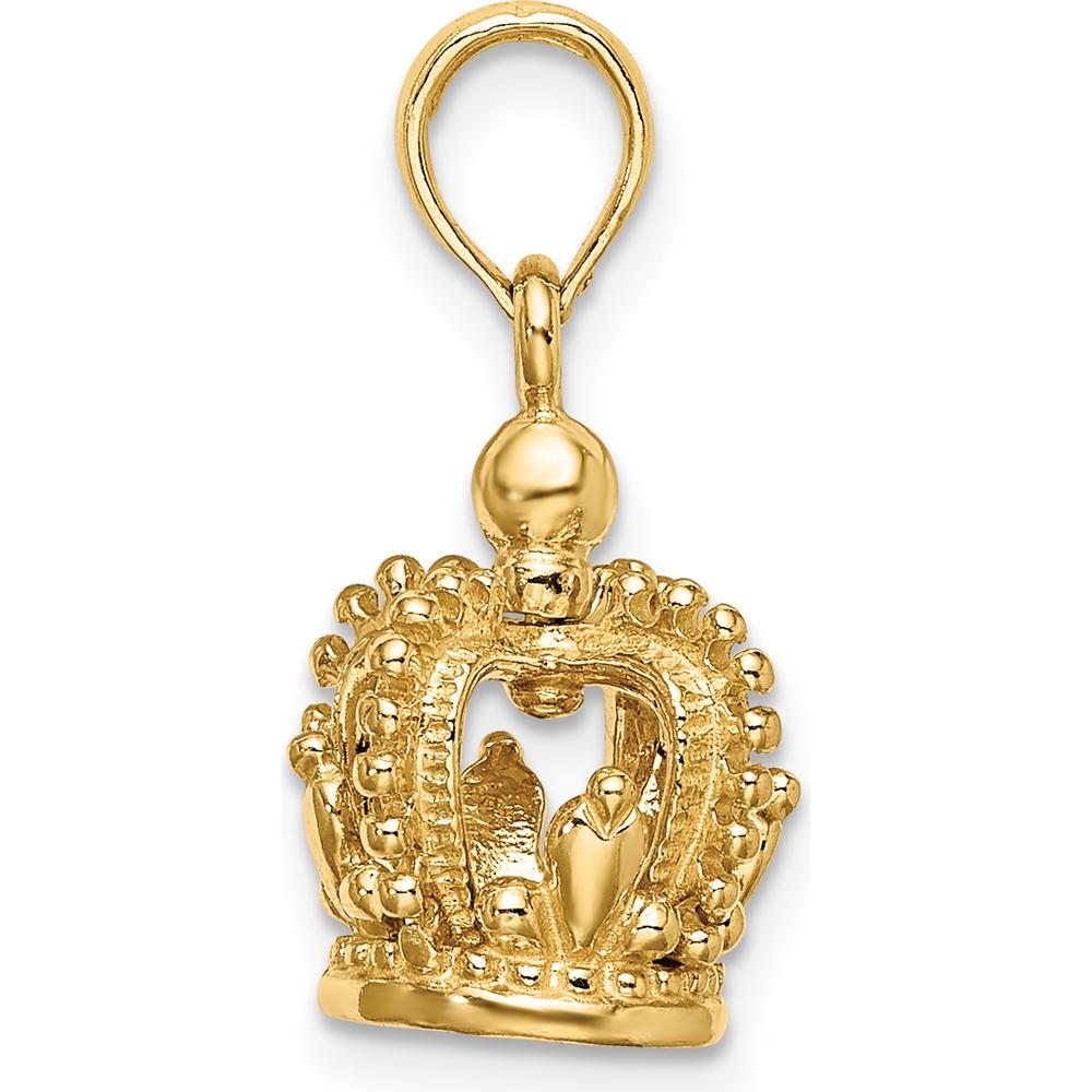 14K Yellow Gold 3D Polished Crown Charm with Beaded Texture by Oro Pregiato