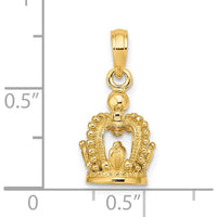 14K Yellow Gold 3D Polished Crown Charm with Beaded Texture by Oro Pregiato
