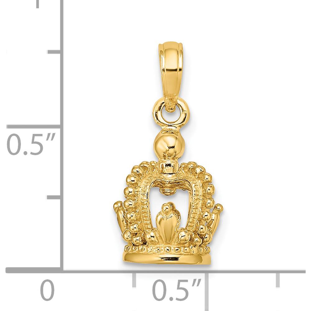 14K Yellow Gold 3D Polished Crown Charm with Beaded Texture by Oro Pregiato