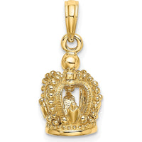 14K Yellow Gold 3D Polished Crown Charm with Beaded Texture by Oro Pregiato