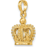 14K Yellow Gold 3D Polished Crown Charm with Beaded Texture by Oro Pregiato