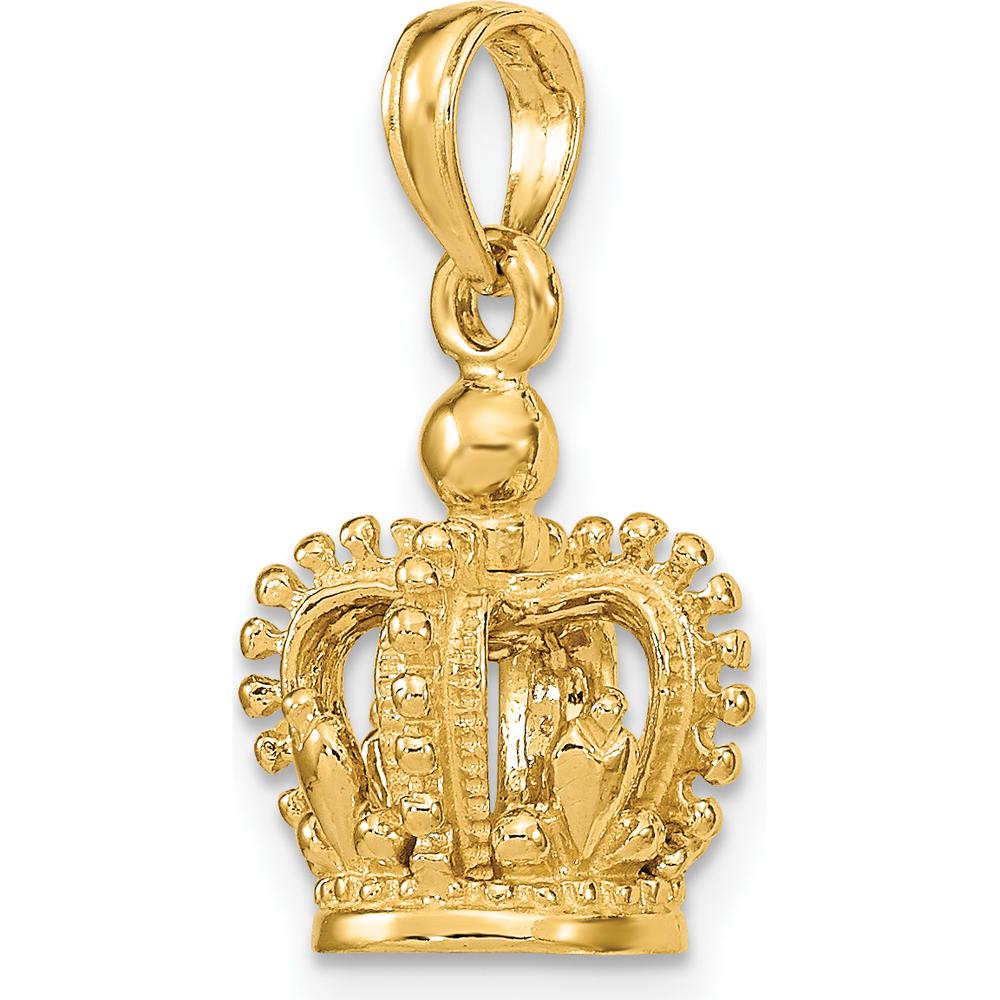 14K Yellow Gold 3D Polished Crown Charm with Beaded Texture by Oro Pregiato