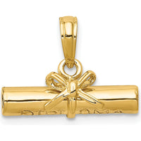14K Yellow Gold 3D Polished Diploma Pendant with Bow Design by Oro Pregiato