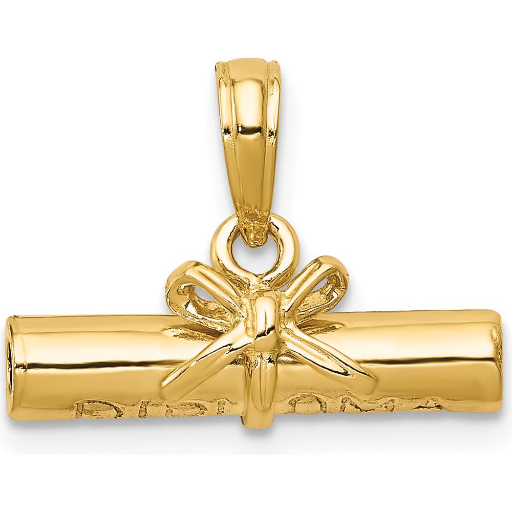 14K Yellow Gold 3D Polished Diploma Pendant with Bow Design by Oro Pregiato