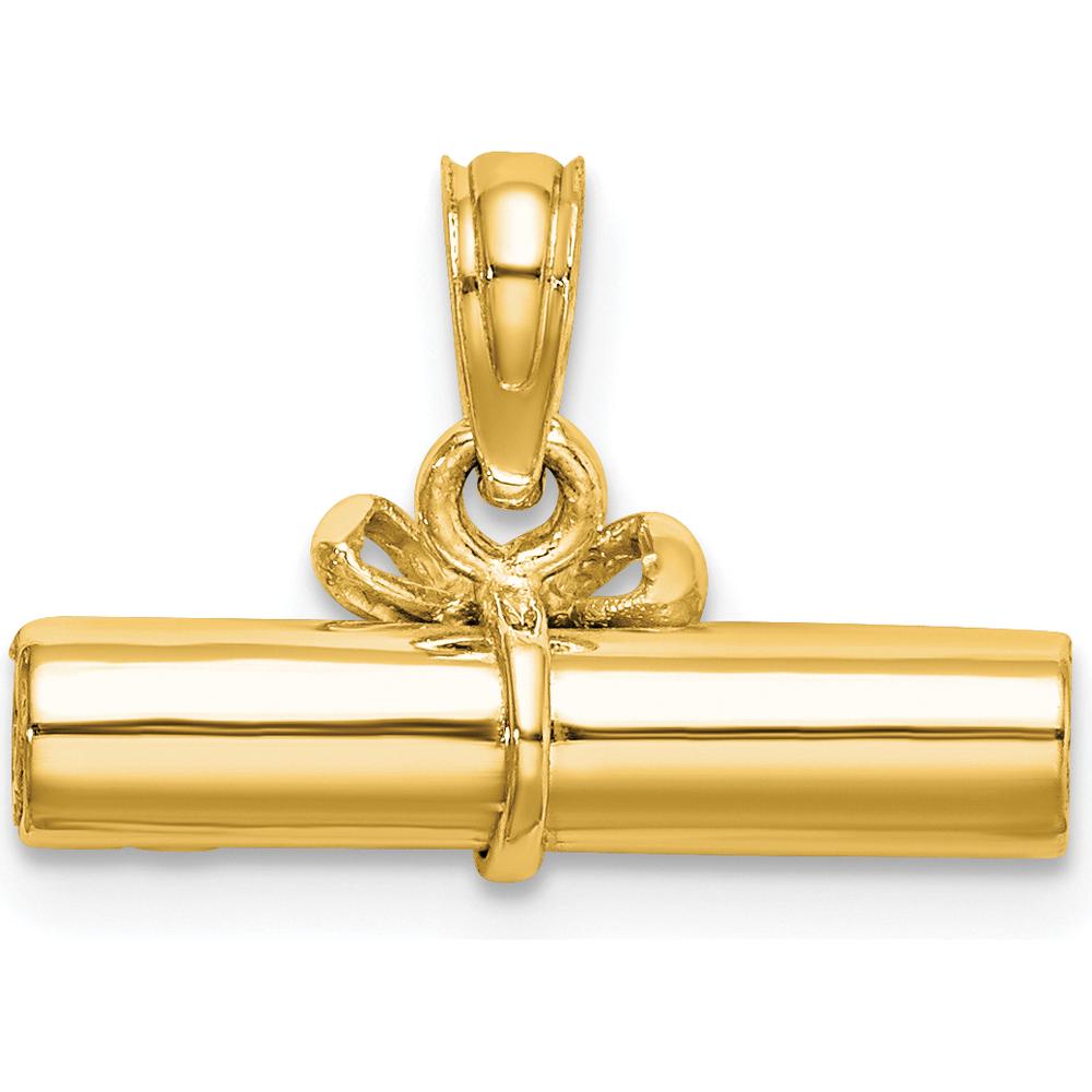 14K Yellow Gold 3D Polished Diploma Pendant with Bow Design by Oro Pregiato