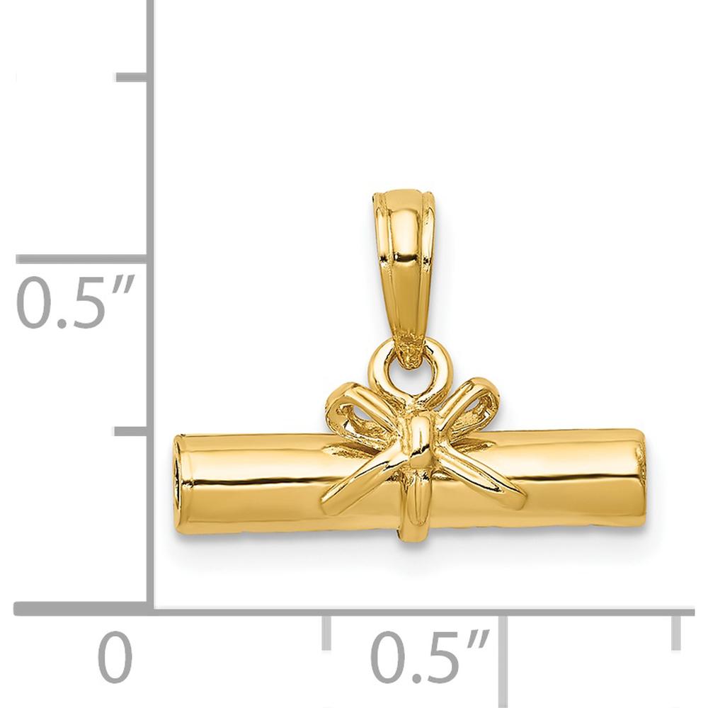 14K Yellow Gold 3D Polished Diploma Pendant with Bow Design by Oro Pregiato