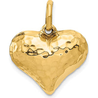 14K Yellow Gold 3D Polished Hammered Puffed Heart Pendant by 0