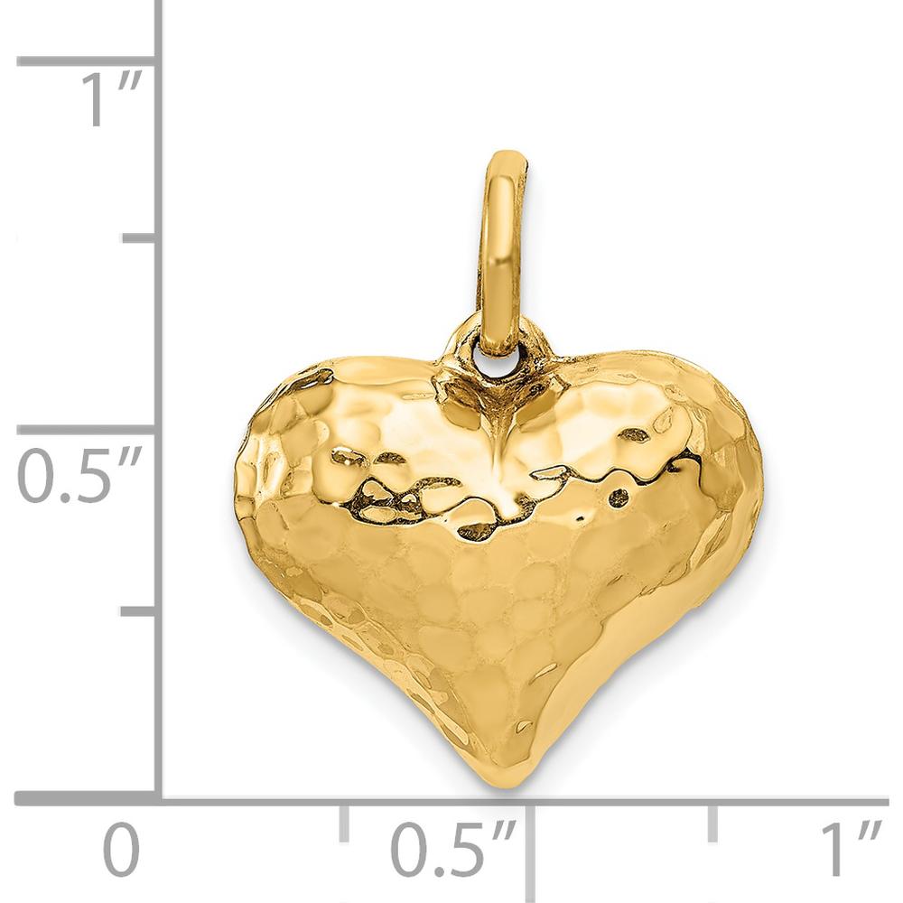 14K Yellow Gold 3D Polished Hammered Puffed Heart Pendant by 0