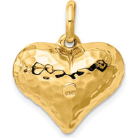 14K Yellow Gold 3D Polished Hammered Puffed Heart Pendant by 0