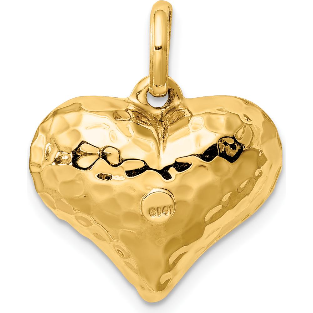 14K Yellow Gold 3D Polished Hammered Puffed Heart Pendant by 0