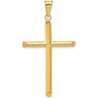14K Yellow Gold 3D Polished Hollow Cross Pendant - 45mm Length, 25mm Width by Oro Pregiato