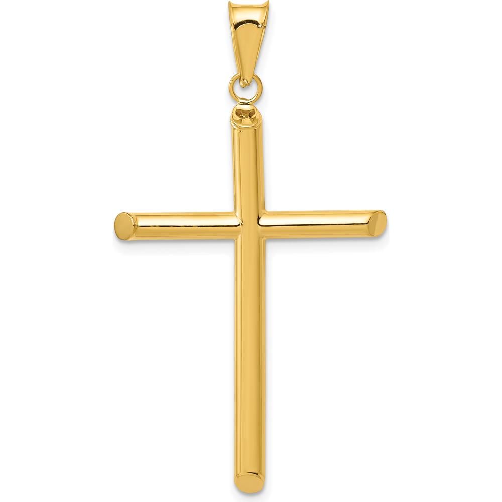 14K Yellow Gold 3D Polished Hollow Cross Pendant - 45mm Length, 25mm Width by Oro Pregiato
