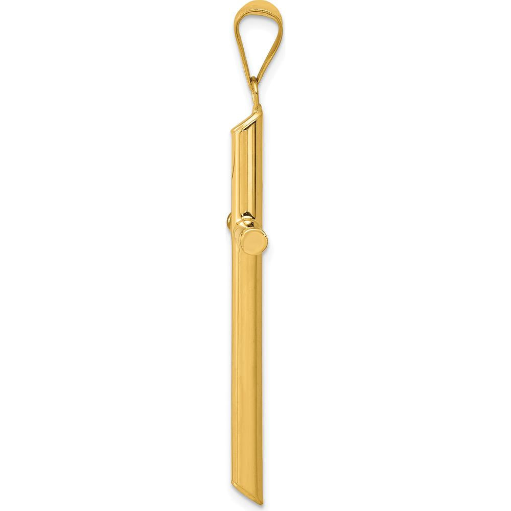 14K Yellow Gold 3D Polished Hollow Cross Pendant - 45mm Length, 25mm Width by Oro Pregiato