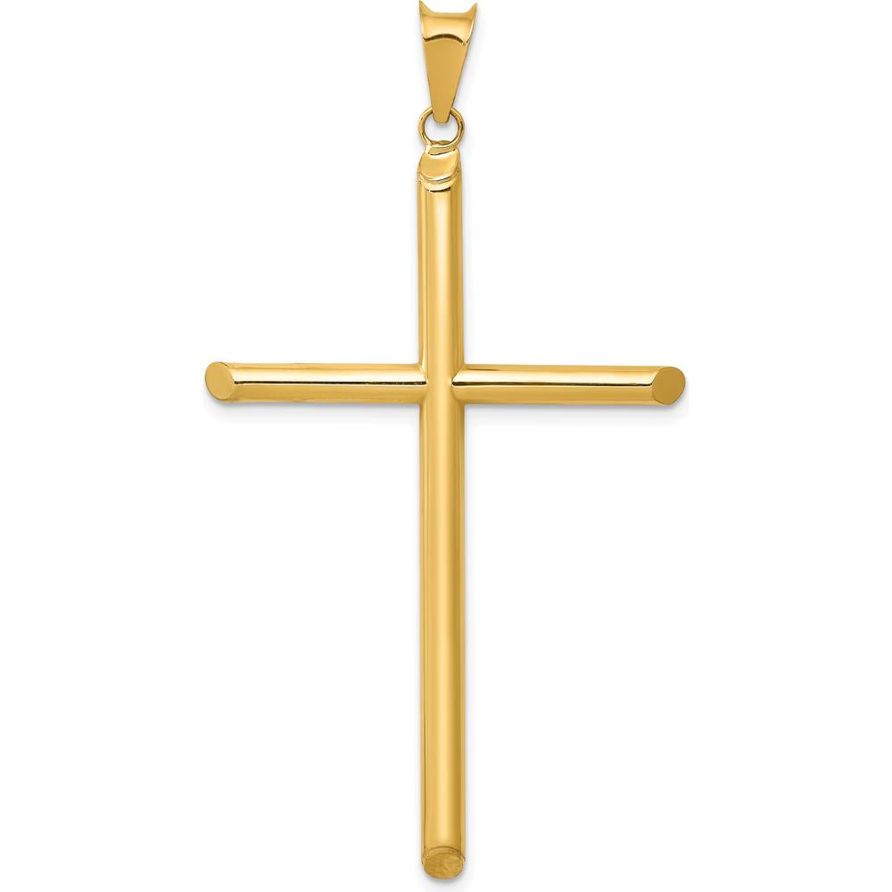 14K Yellow Gold 3D Polished Hollow Cross Pendant - 58mm x 32mm by Oro Pregiato