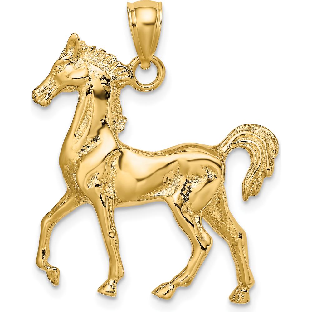 14K Yellow Gold 3D Polished Horse Charm Pendant by Oro Pregiato