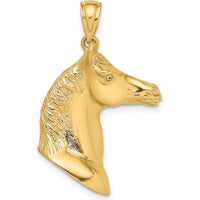 14K Yellow Gold 3D Polished Horse Head Charm Pendant - Luxury Equestrian Jewelry by Oro Pregiato