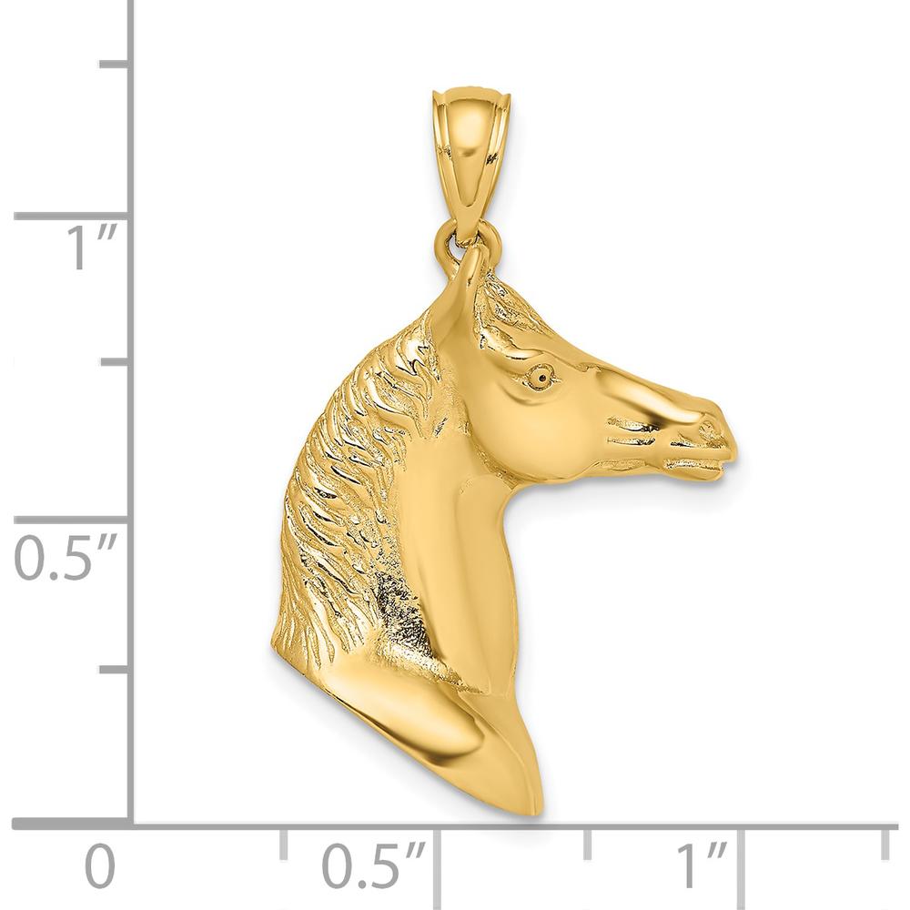 14K Yellow Gold 3D Polished Horse Head Charm Pendant - Luxury Equestrian Jewelry by Oro Pregiato