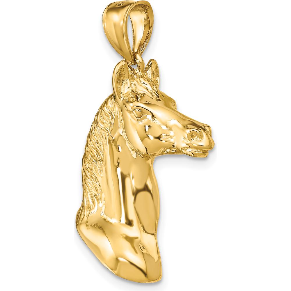 14K Yellow Gold 3D Polished Horse Head Charm Pendant - Luxury Equestrian Jewelry by Oro Pregiato
