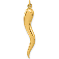 14K Yellow Gold 3D Polished Italian Horn Pendant - 43.2mm Length by Oro Pregiato